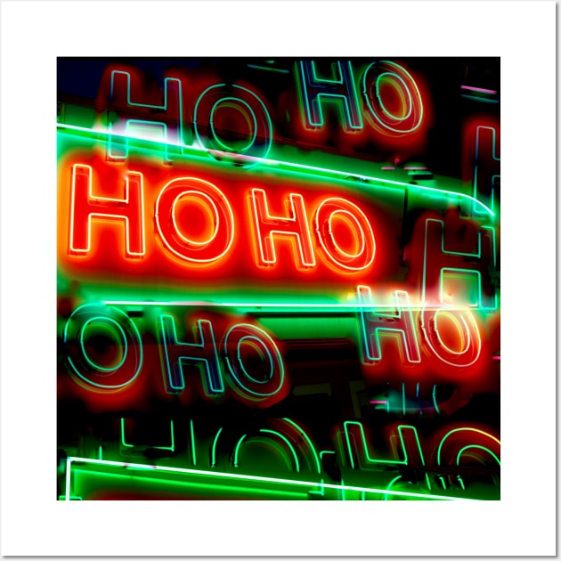 Ho Ho Santa Green Red Hoho Neon Lights Wall Art by badlydrawnbabe